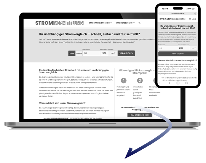 Screenshots Webseitenentwicklung am Beispiel Stromvermittlung.de